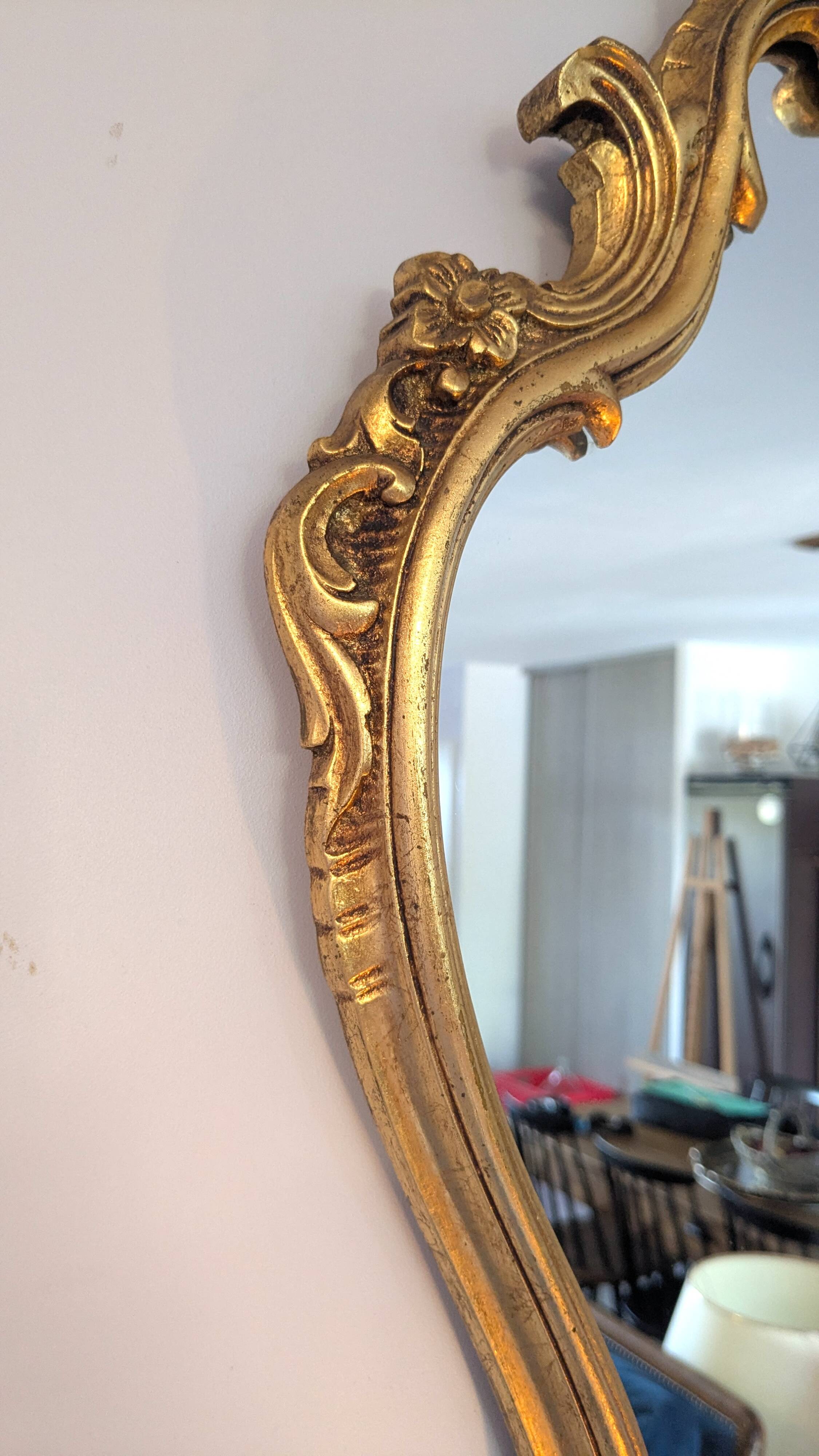 Miroir baroque doré ancien — courbes élégantes, esprit château 69 X 43 cm