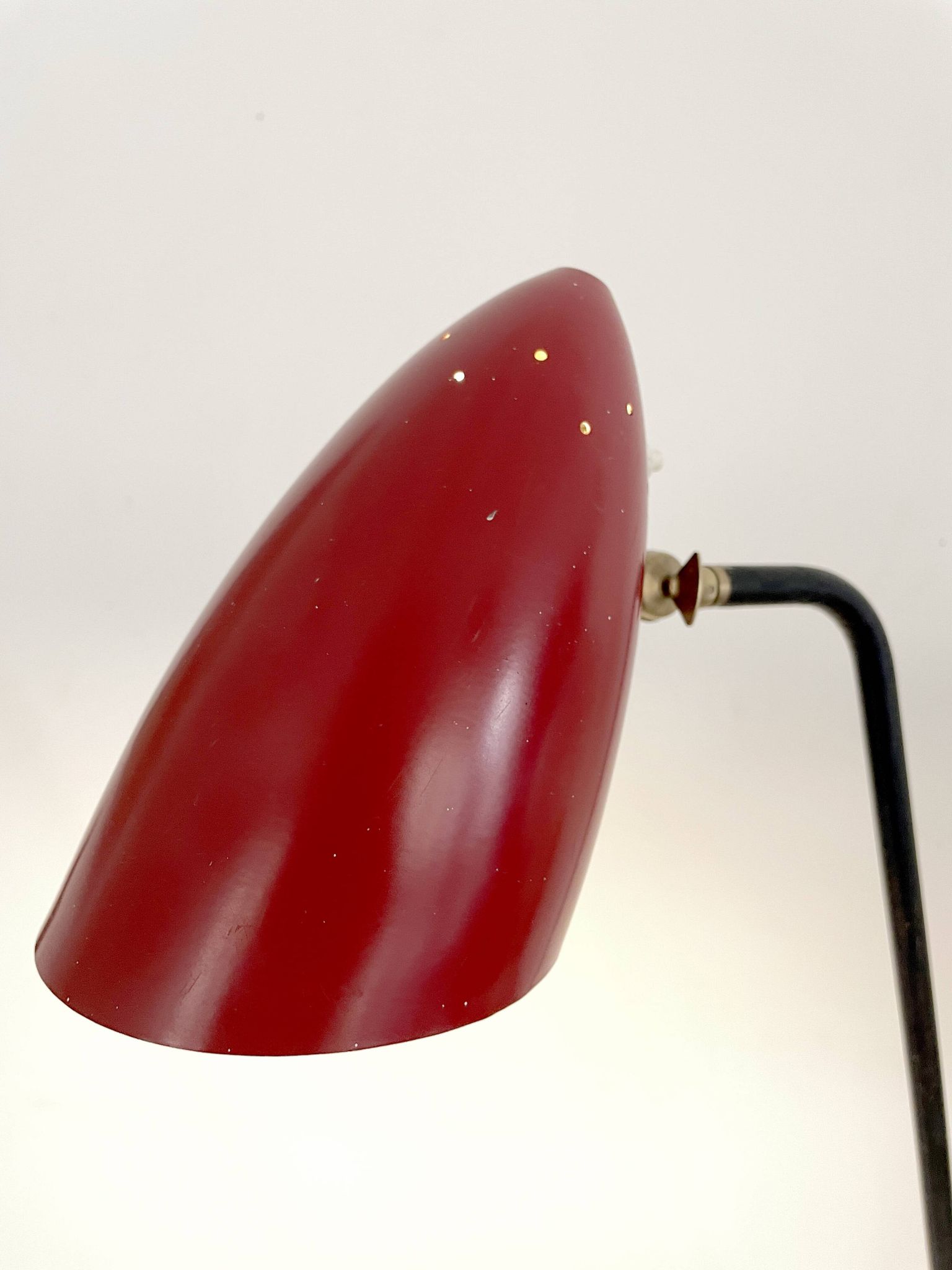 Lampe Grashopper vintage avec abat-jour bordeaux