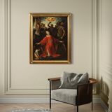 Antique painting on panel 17th century, The Martyrdom of Saint Stephen