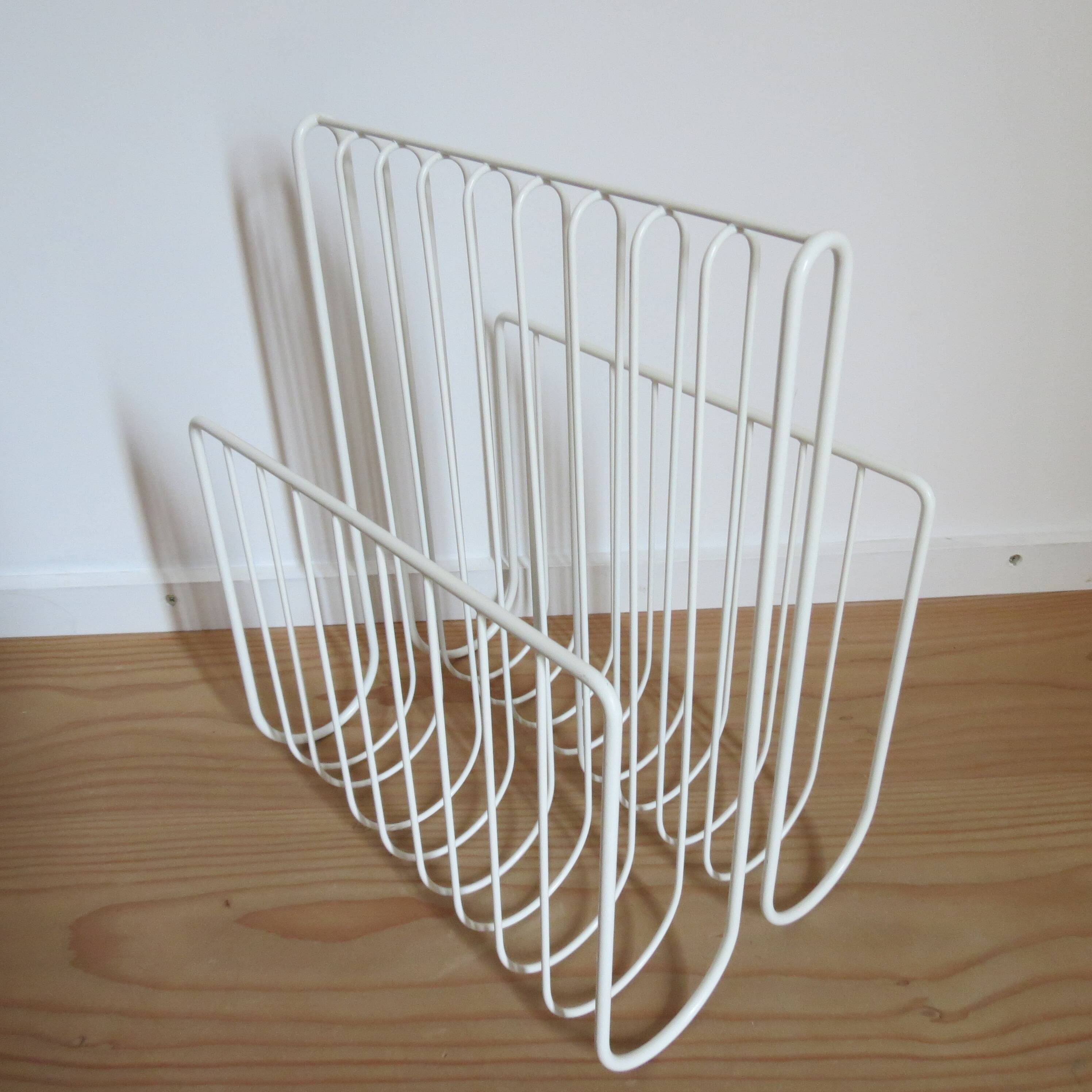 Vintage White Metal Magazine Rack