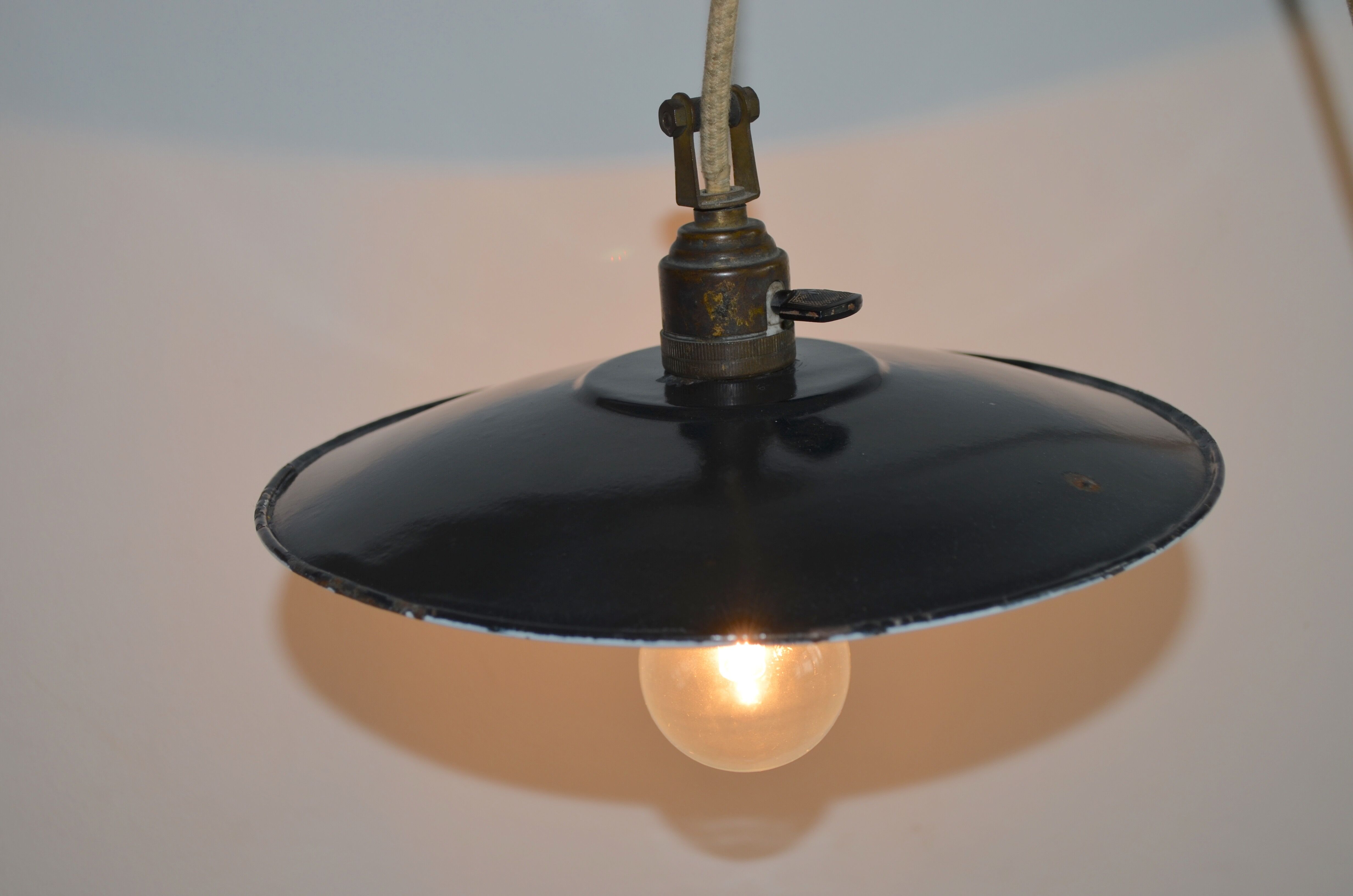 Hanging lamps in black enamelled plate