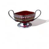 1964 Sucrier de table 17cm anglais style panier Verre Ruby Vintage ancien