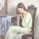 Jeune fille se peignant les cheveux 1984 signé, Portrait
