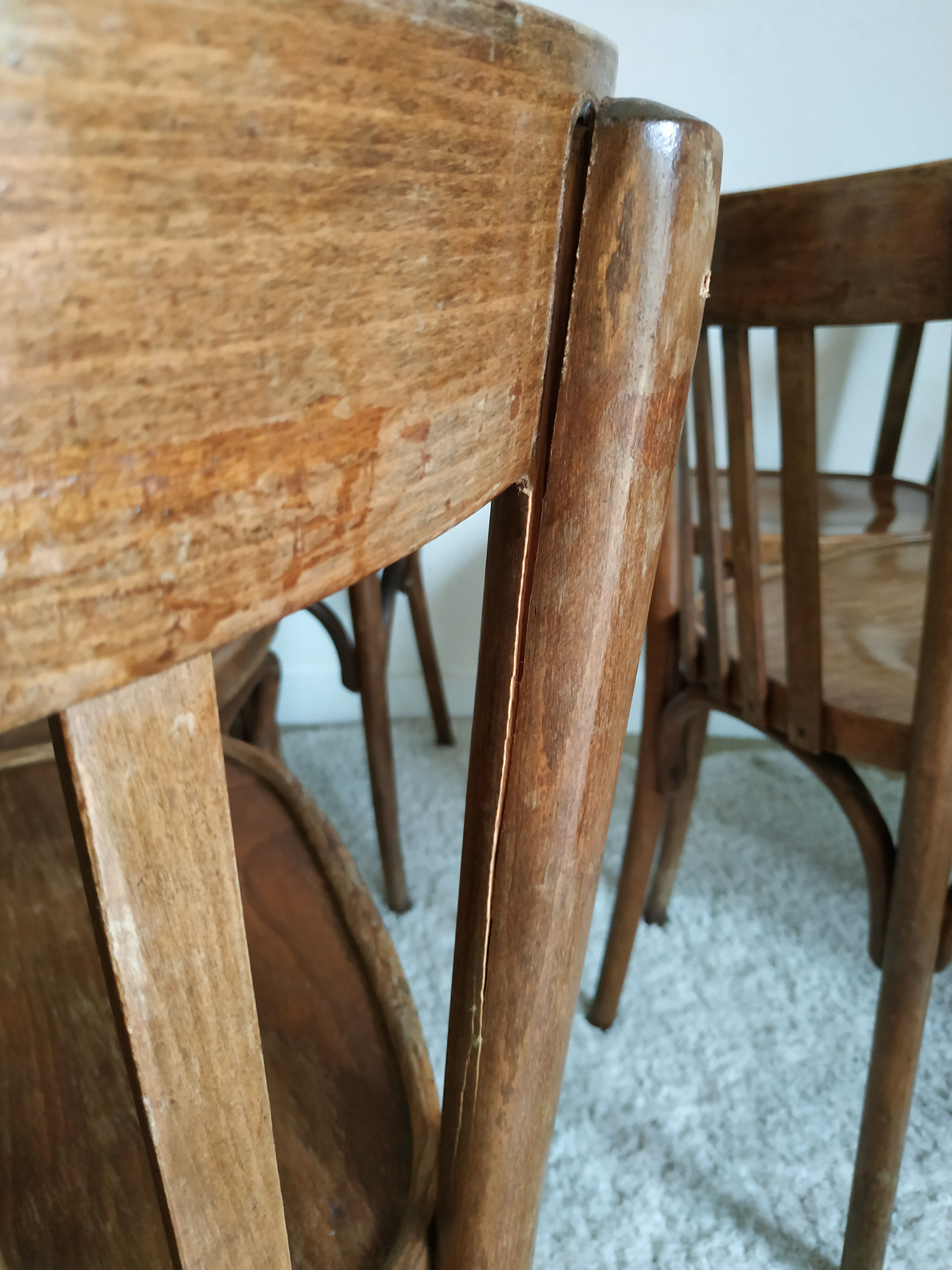 Lot of 7 patinated bistro chairs