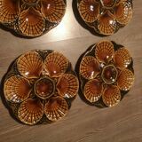 Série de 6 assiettes à huitres coquillages en faïence Sarreguemines