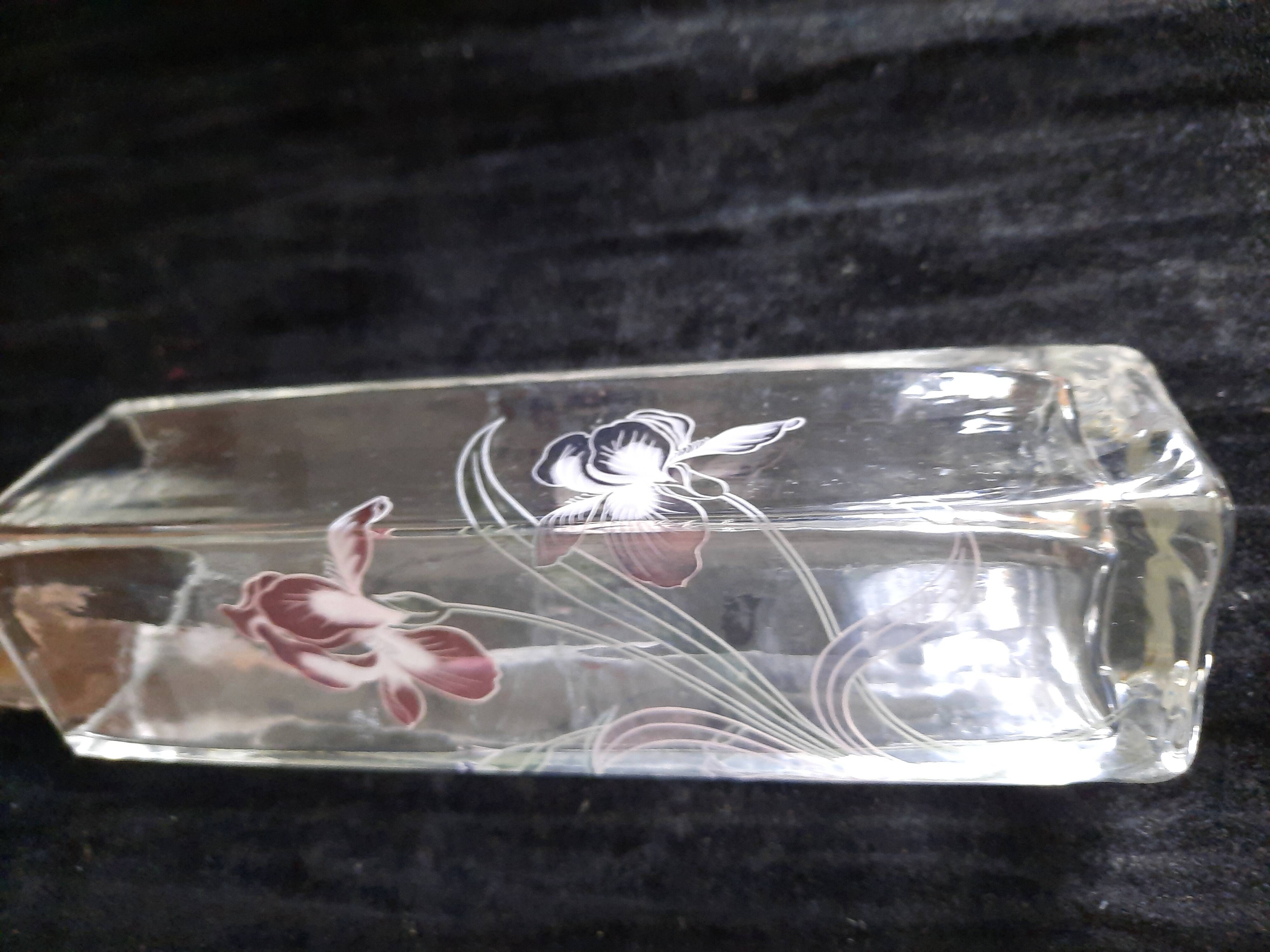 Small square glass soliflore vase - Floral iris decoration - H 19 cm
