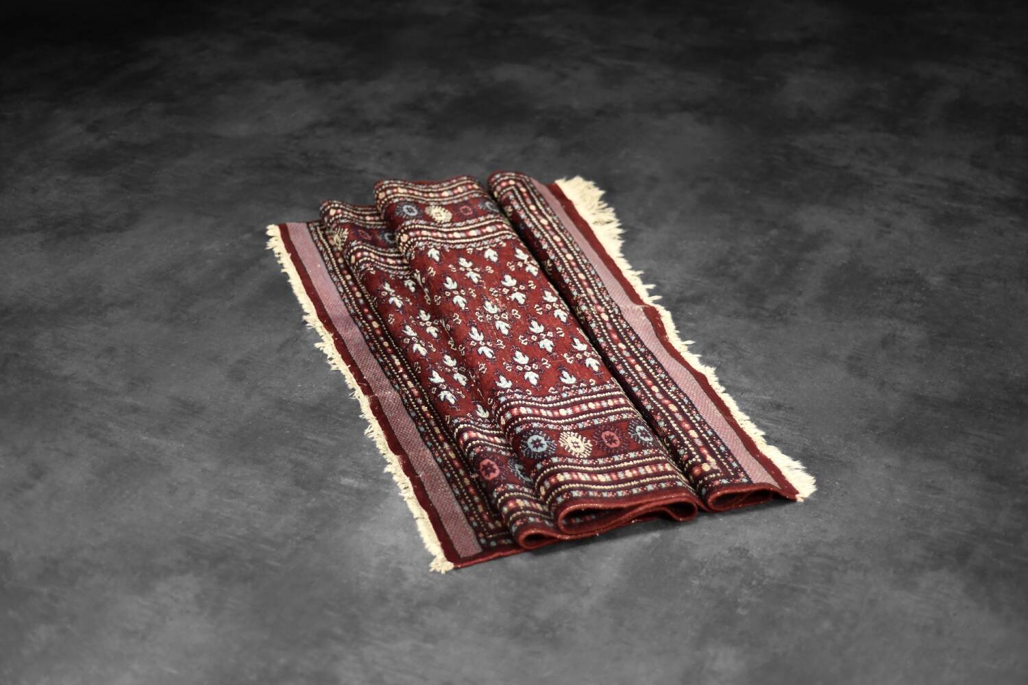 Handwoven red Boukhara oriental rug, 1960s