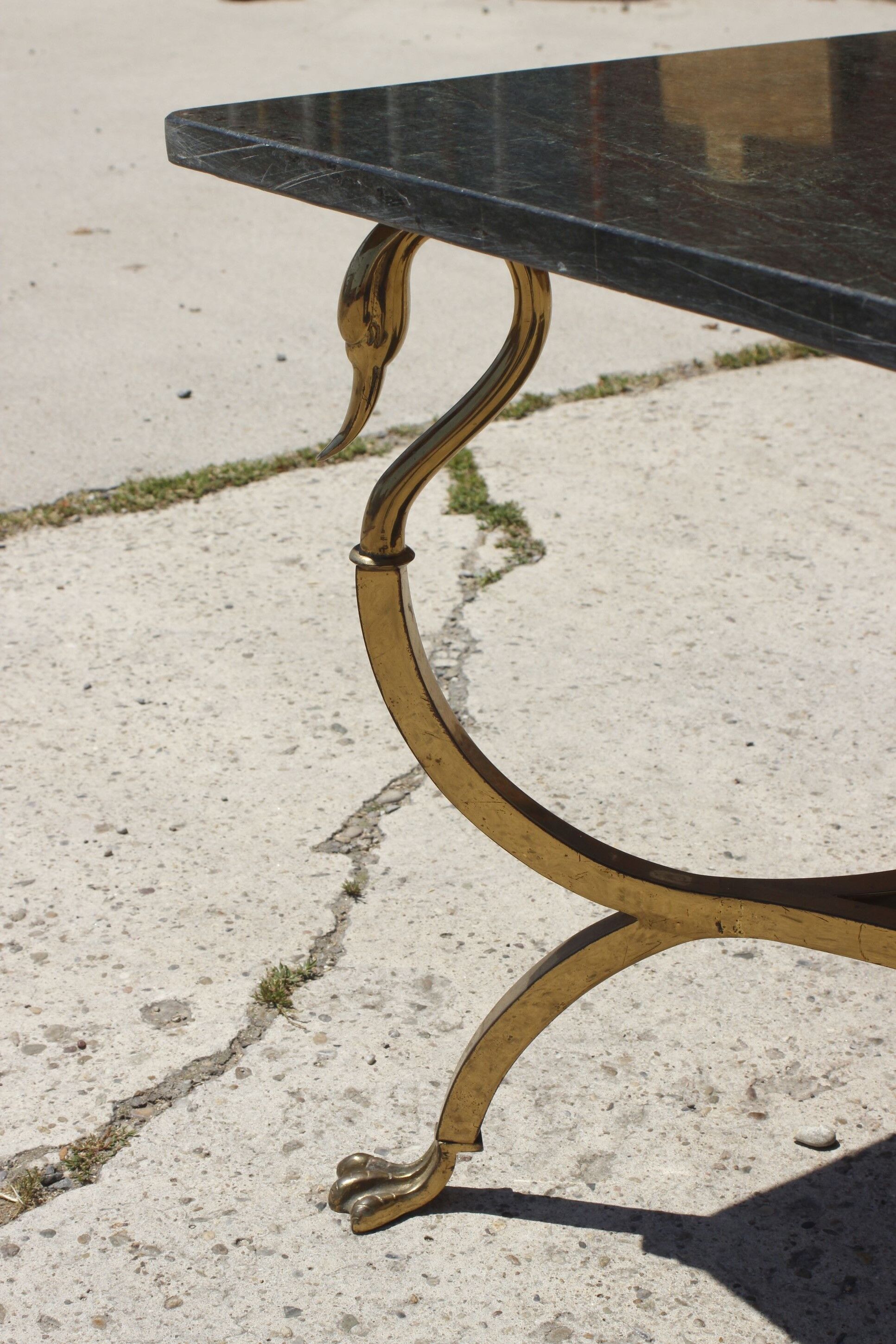 Bronze swan low table and pearl green marble 1950s