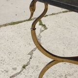 Bronze swan low table and pearl green marble 1950s