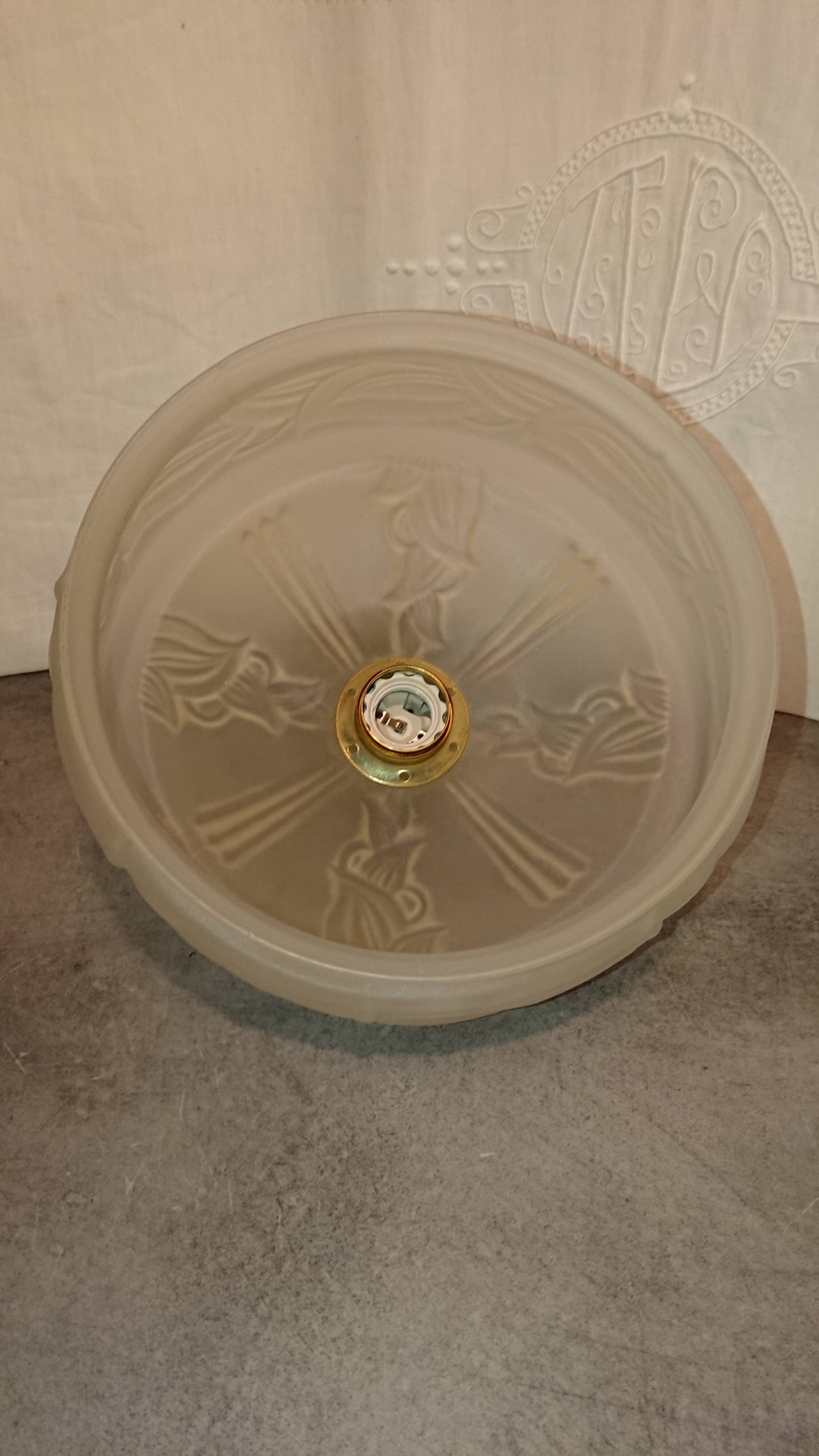 Glass chandelier France Art Deco 1930 Suspension in beige colored glass paste