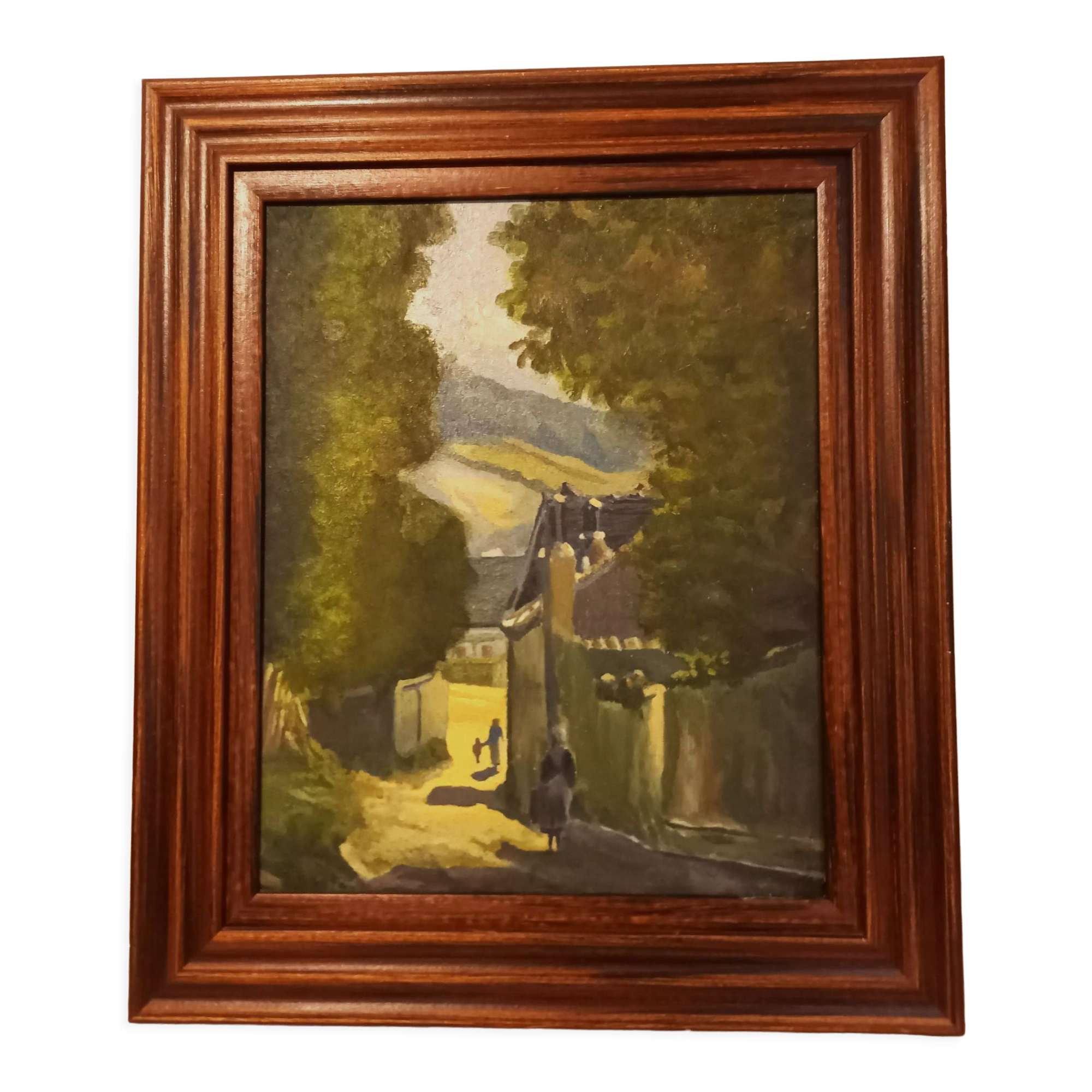 Old painting, oil on canvas, mountain landscape, early twentieth century