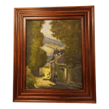 Old painting, oil on canvas, mountain landscape, early twentieth century