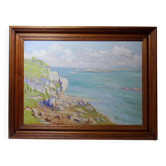 Large marine landscape with cliffs, oil on panel framed, paul ruben (1882-1955)