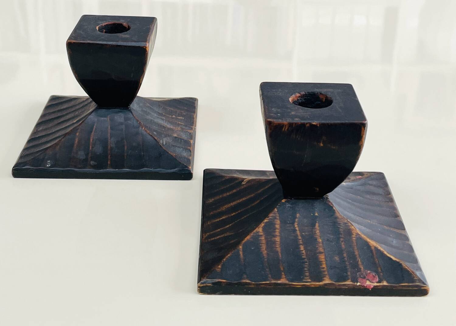 Pair of Swedish carved wooden candlesticks – Steneby H.F. – design bru