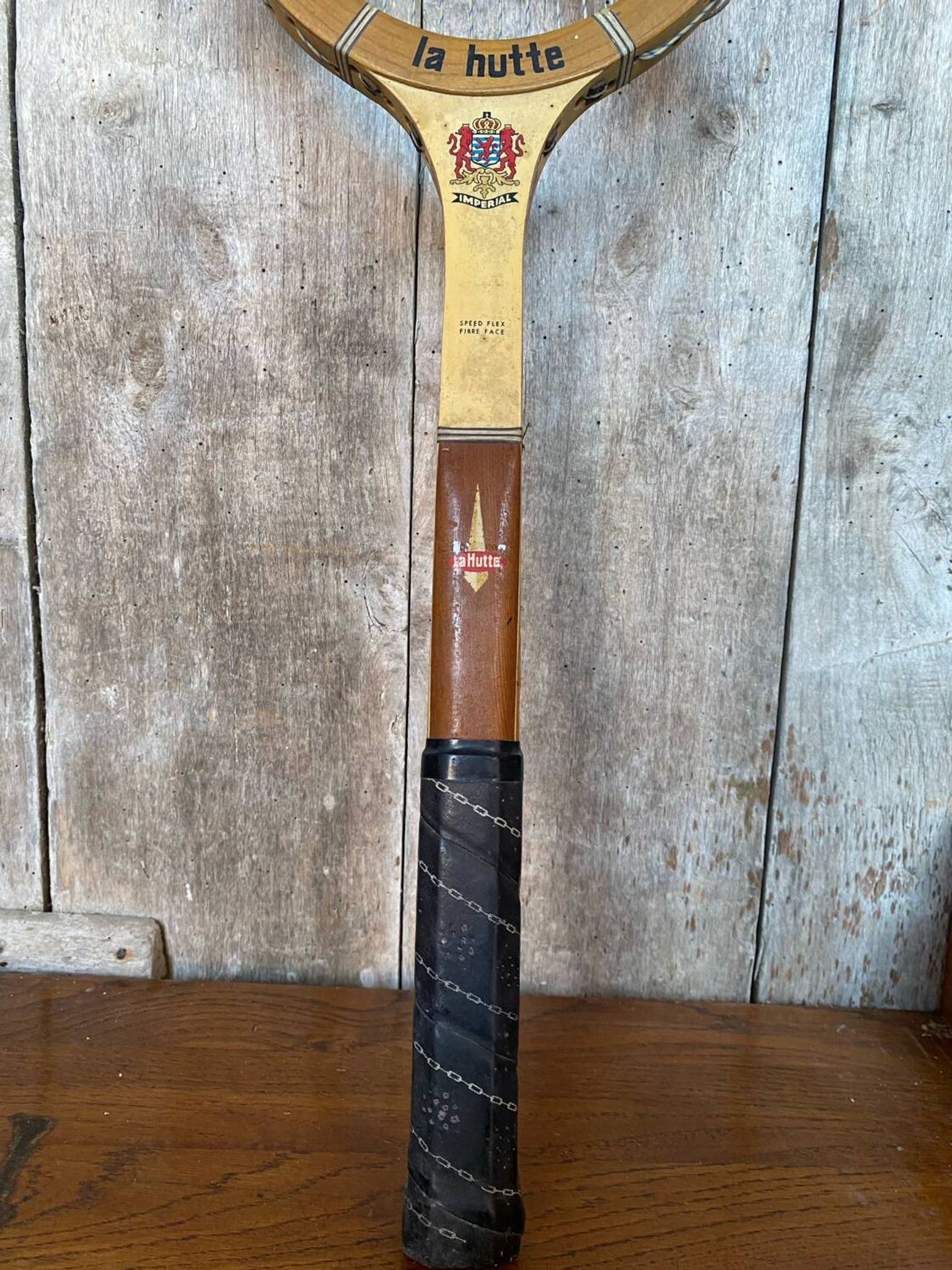 Old Tennis Racket LA HUTTE Imperial Wood + Zephyr Metal Protection #B766
