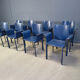 Postmodern blue leather dining chairs Italy, 1980s set of 8