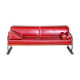 Red leather sofa made by Robert Slezak in 1930s Czechia. Bauhaus design
