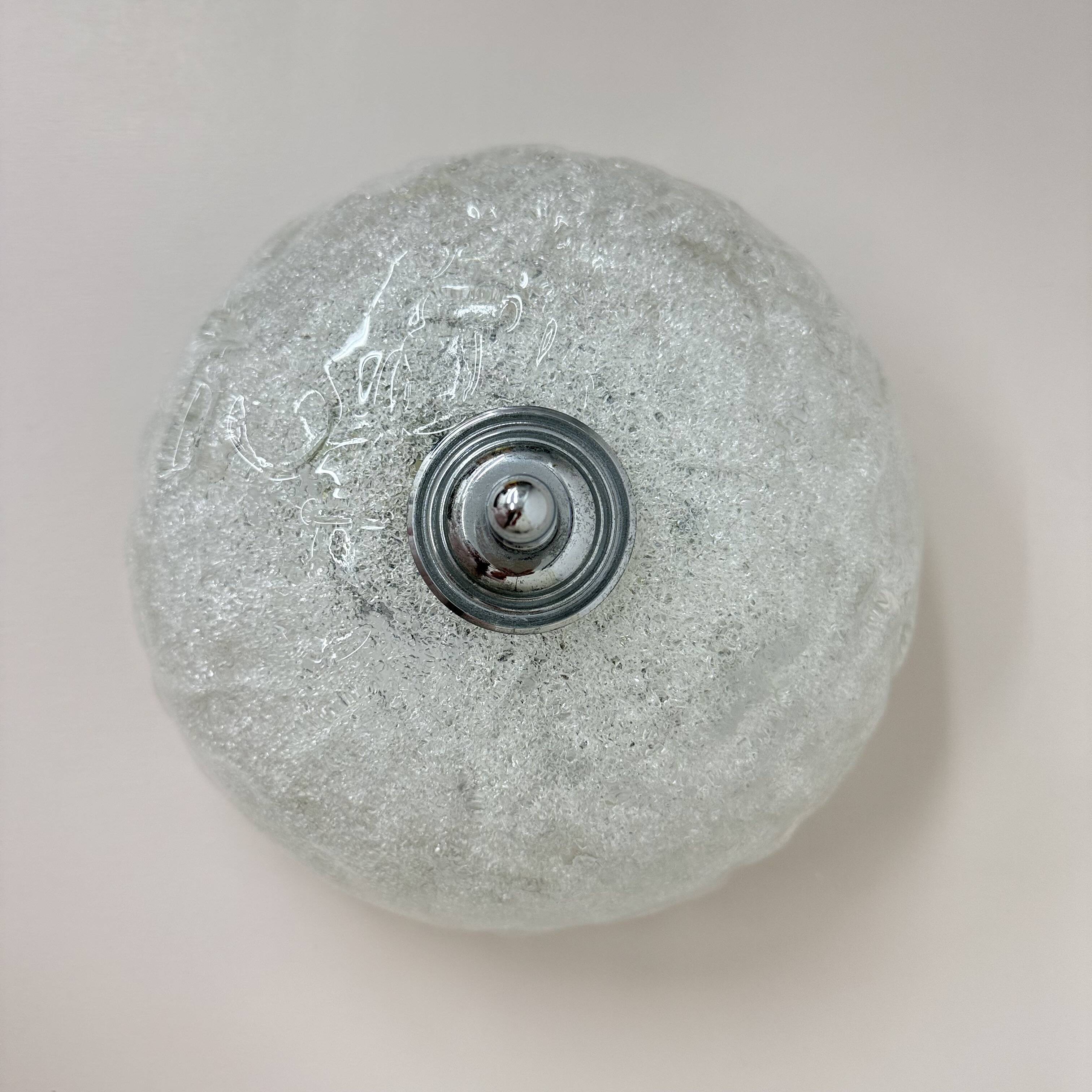 Vintage frosted ice glass ceiling lamp , 1970s