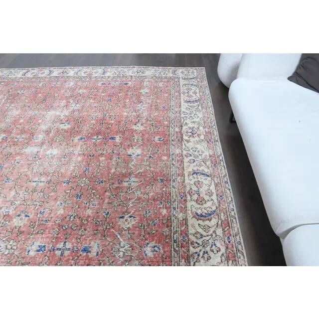 1960s Vintage Persian Handmade Wool Cotton Light Red Area Rug 280x360