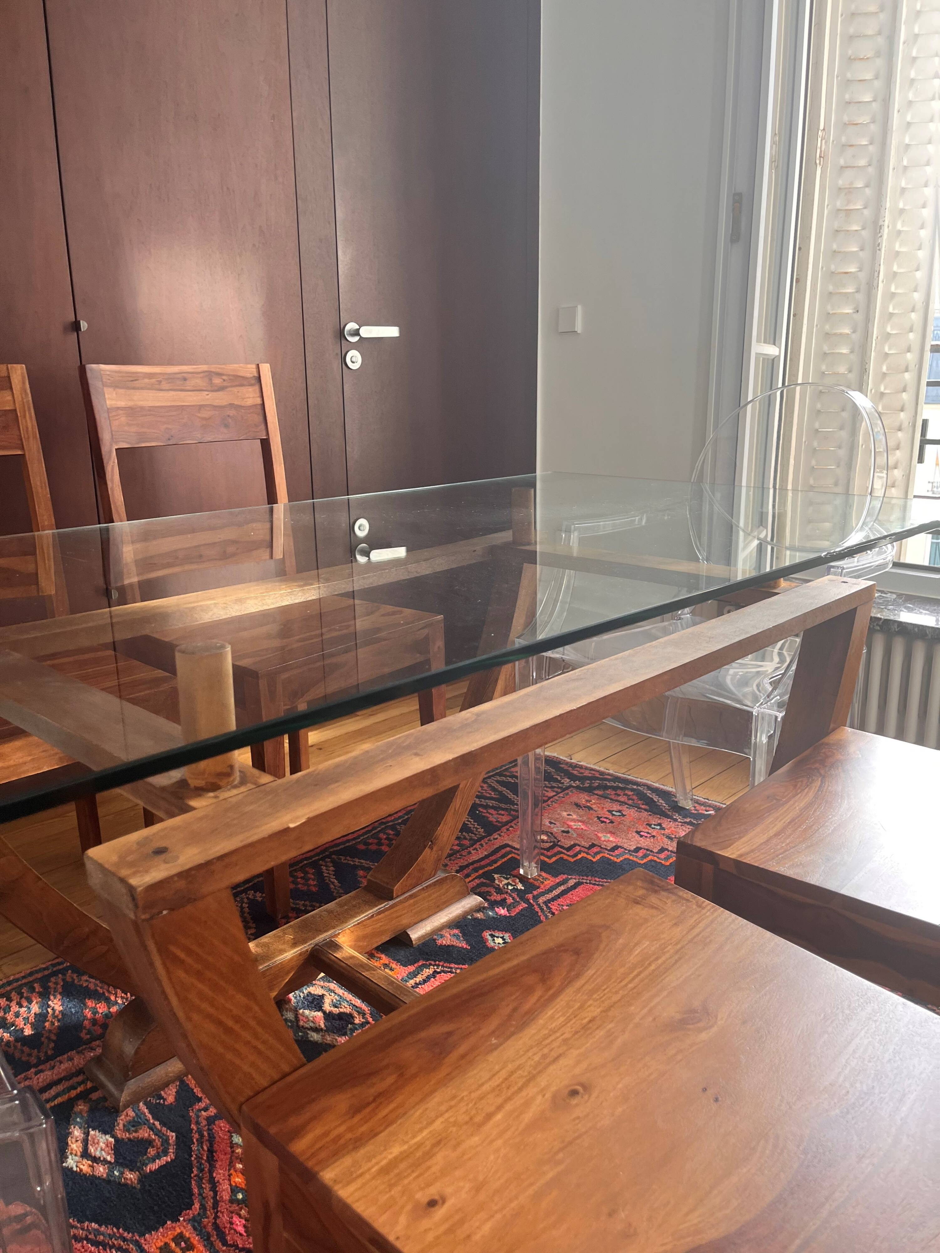 Dining table set with 4 solid wood chairs.