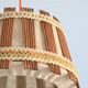 Vintage 1970s burlap and wood pendant light