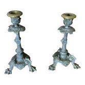 Lot de 2 bougeoirs anciens en régule