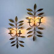 Pair of floral gilded Florentine wall sconces, large mid-century design, Italy 1960s