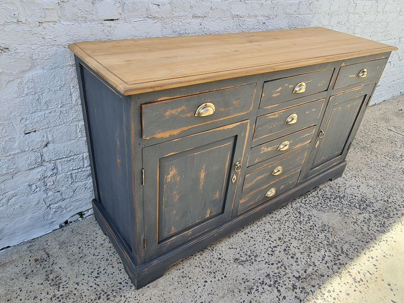 Cabinet bahut seven drawers and two doors patina gray