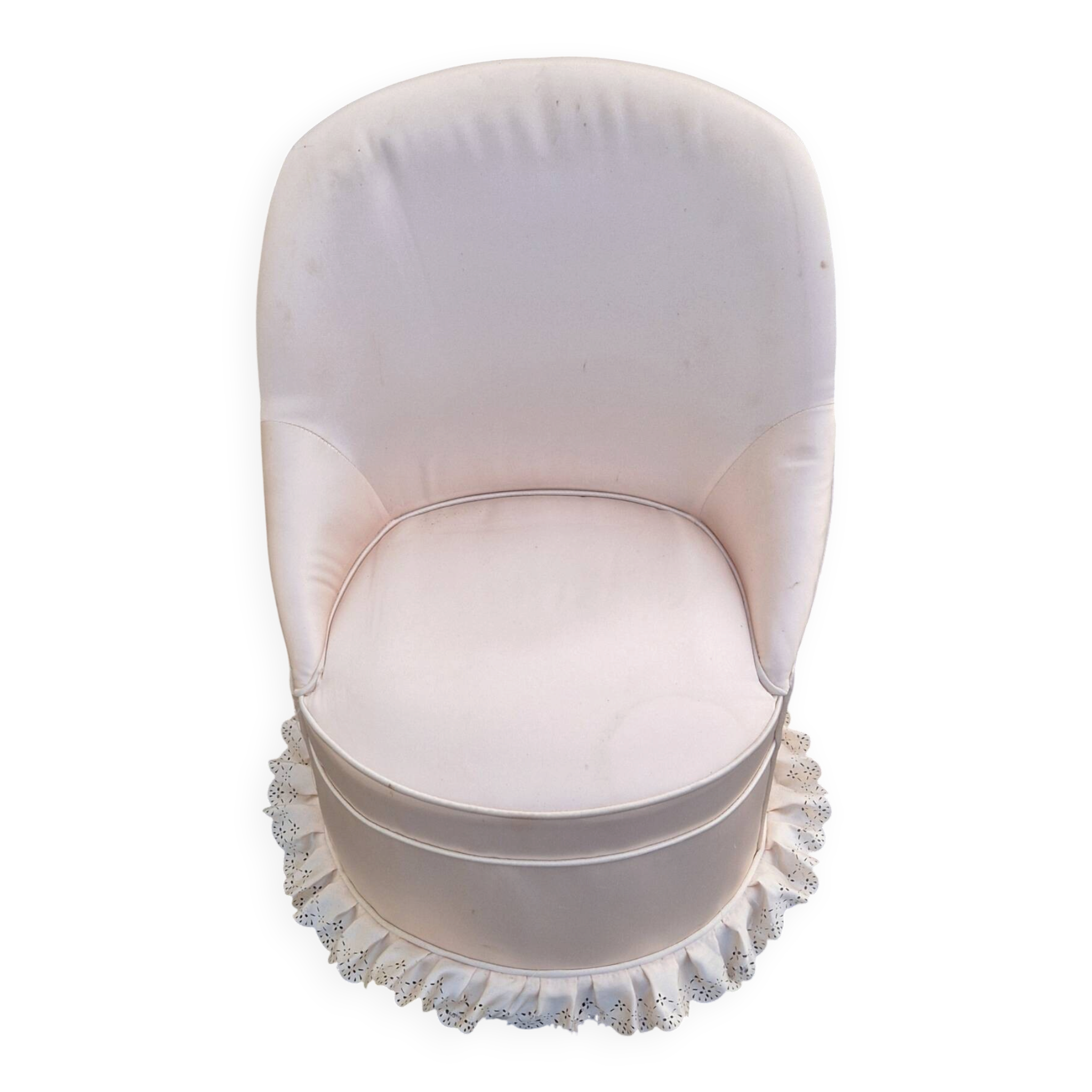 Vintage frog chair in white fabric
