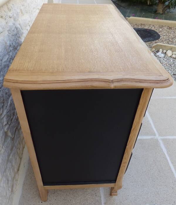 Solid wood 3 drawer chest of drawers in natural and black wood with drawer