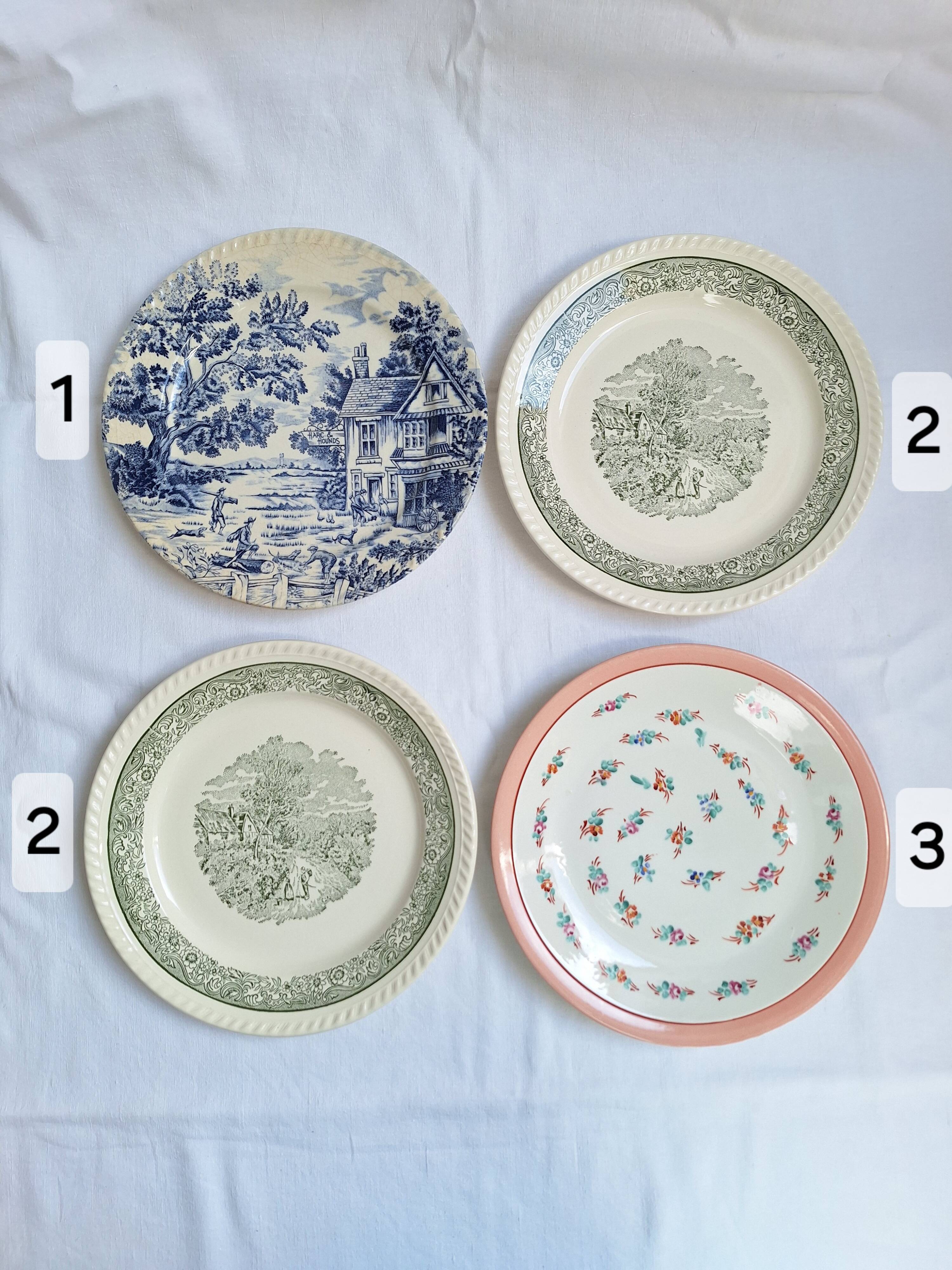 Vintage flat plates green blue pink