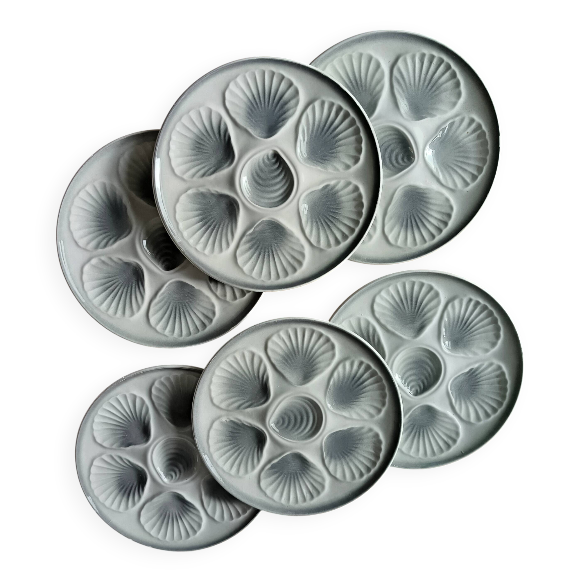 6 oyster plates moulin des loups france earthenware