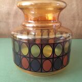 Amber colored glass globe from the 70s. mosaic patterns screen-printed in color