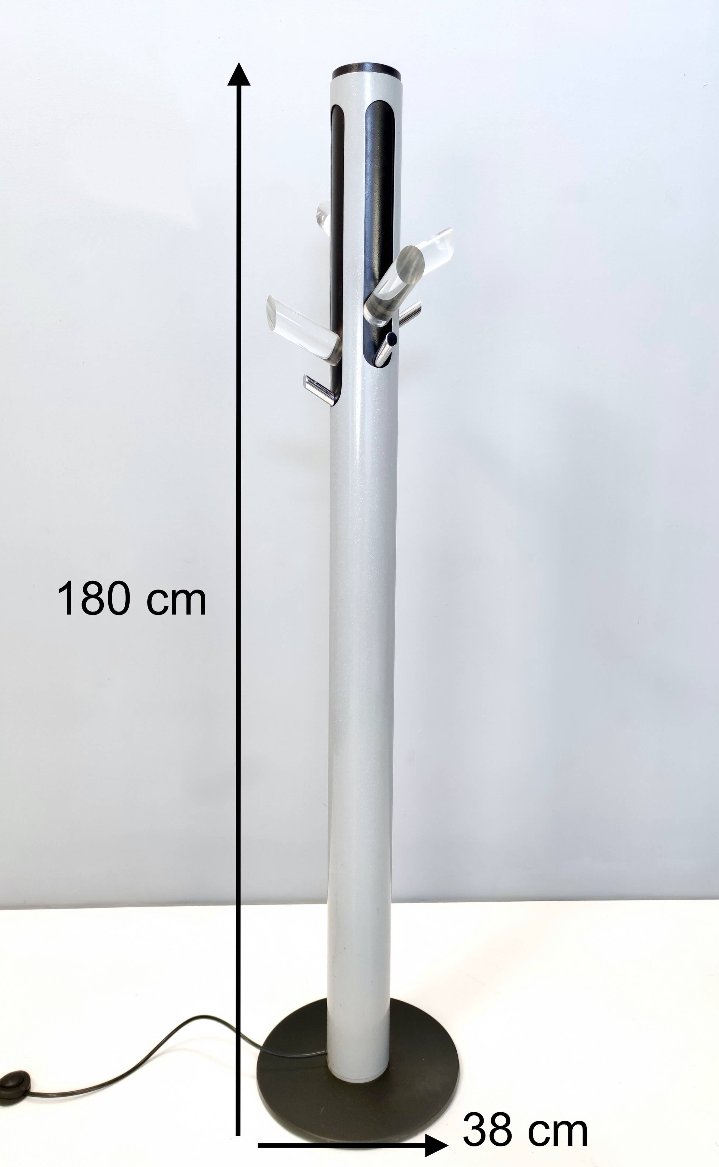 Varnished Iron, Steel and Plexiglass Illuminated Coat Rack, Italy