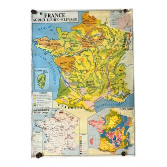 School map of france agriculture & livestock and administrative france 50s-60s
