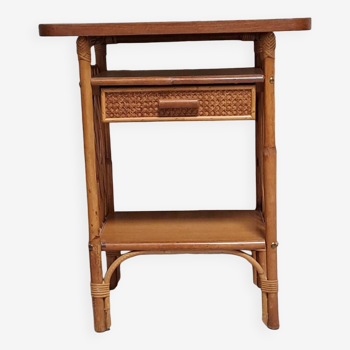 Rattan and cane bedside table