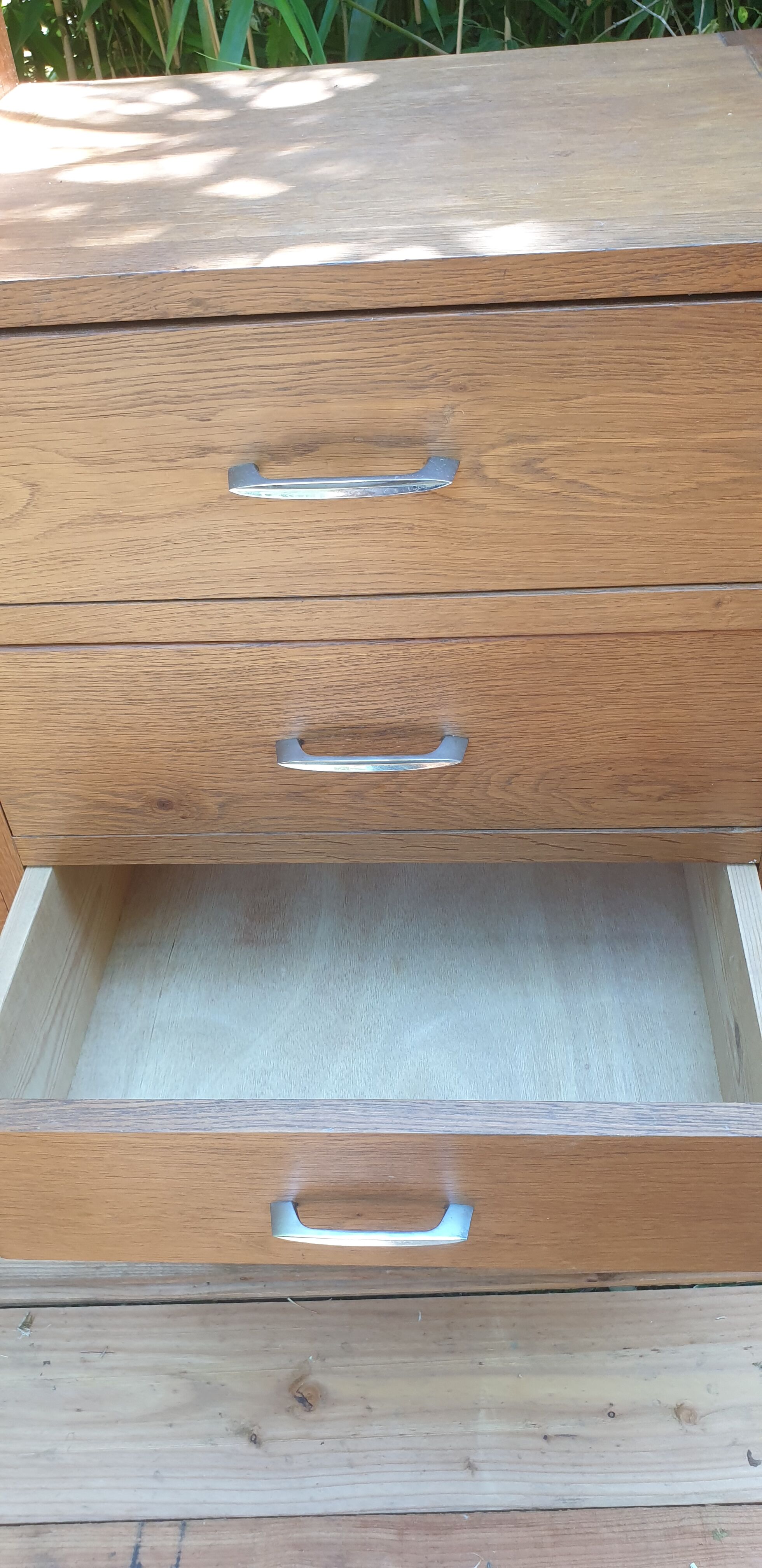 Asymmetrical oak cabinet