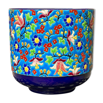 Pot cover decoration polychrome enamels, longwy