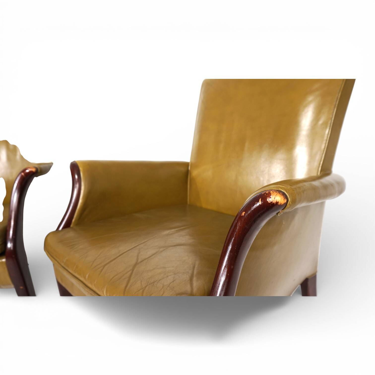 Set of two moss green Froxfield leather armchairs by Parker Knoll, 1960