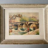 Engraving painting of the Pont Neuf in Paris, 50s