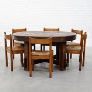 Rustic Brutalist Wooden Dining Table, France 1920s
