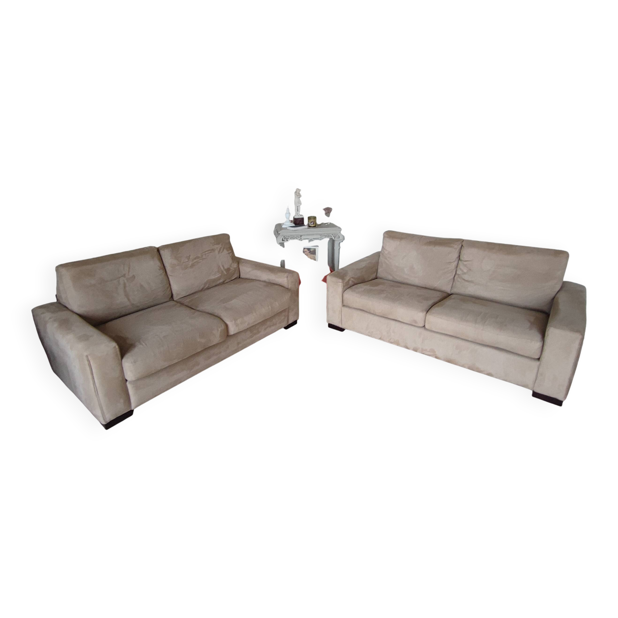 2 beige Alcantara Roche Bobois sofas