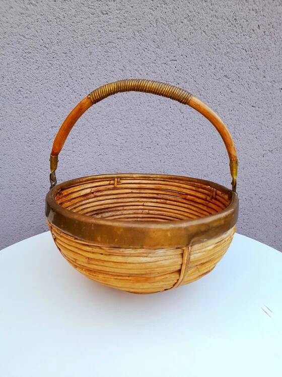 Rattan and brass basket 1970