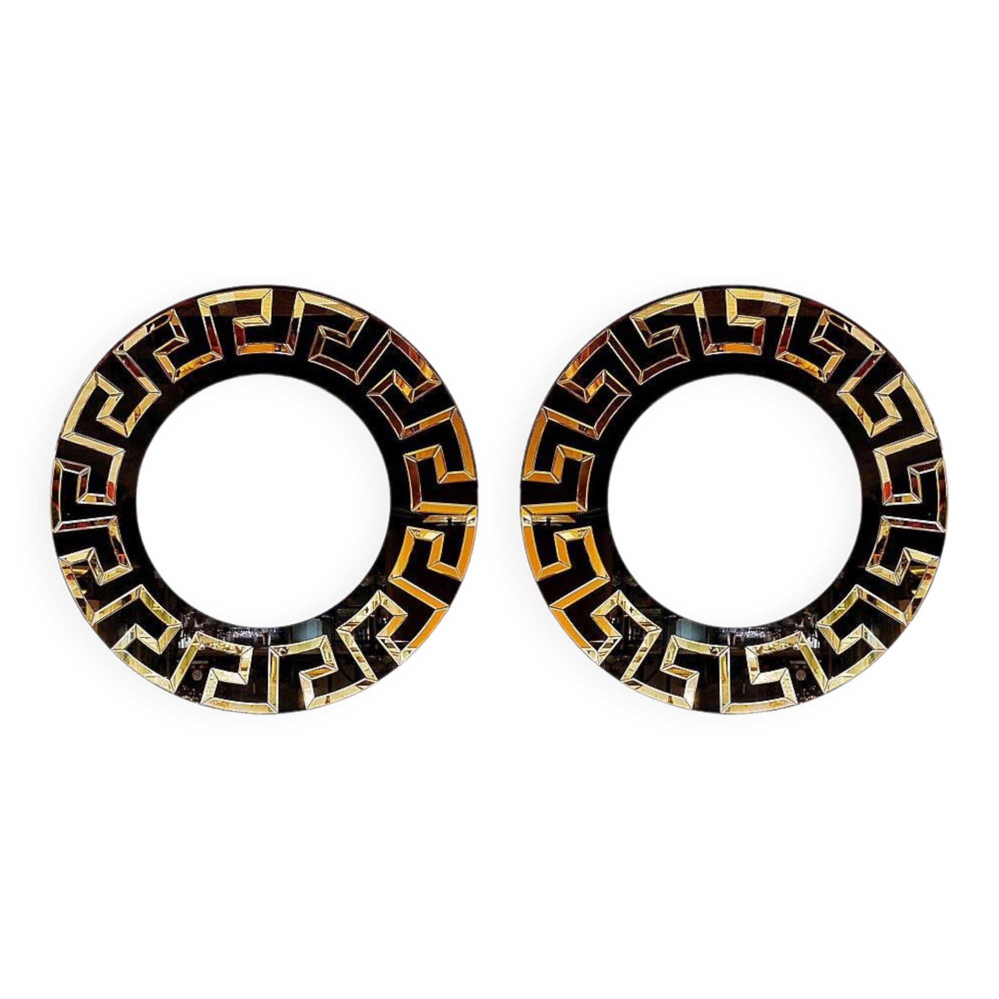 Pair of black and gold glass mirrors