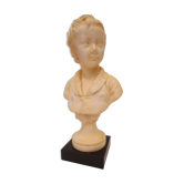 ancien buste de jeune enfant en marbre couleur ivoire sur socle noir en marbre