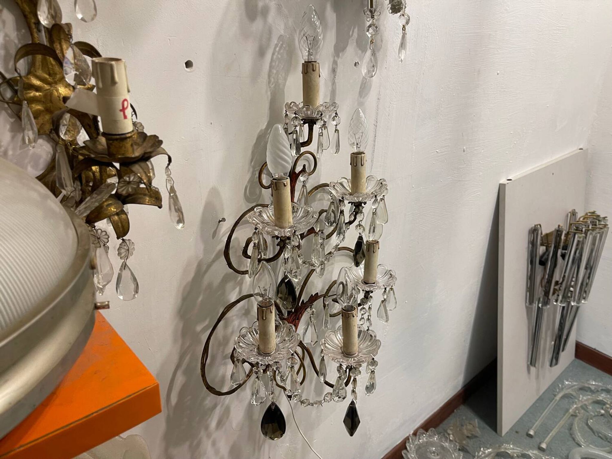 Florentine Tole Crystal Sconces Set of 2 1950’s