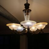 Art Deco lustre, opalescent glass, Ezan & Petitot, signed.