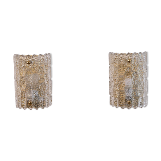 Pair of crystal and brass sconces by Carl Fagerlund for Orrefors