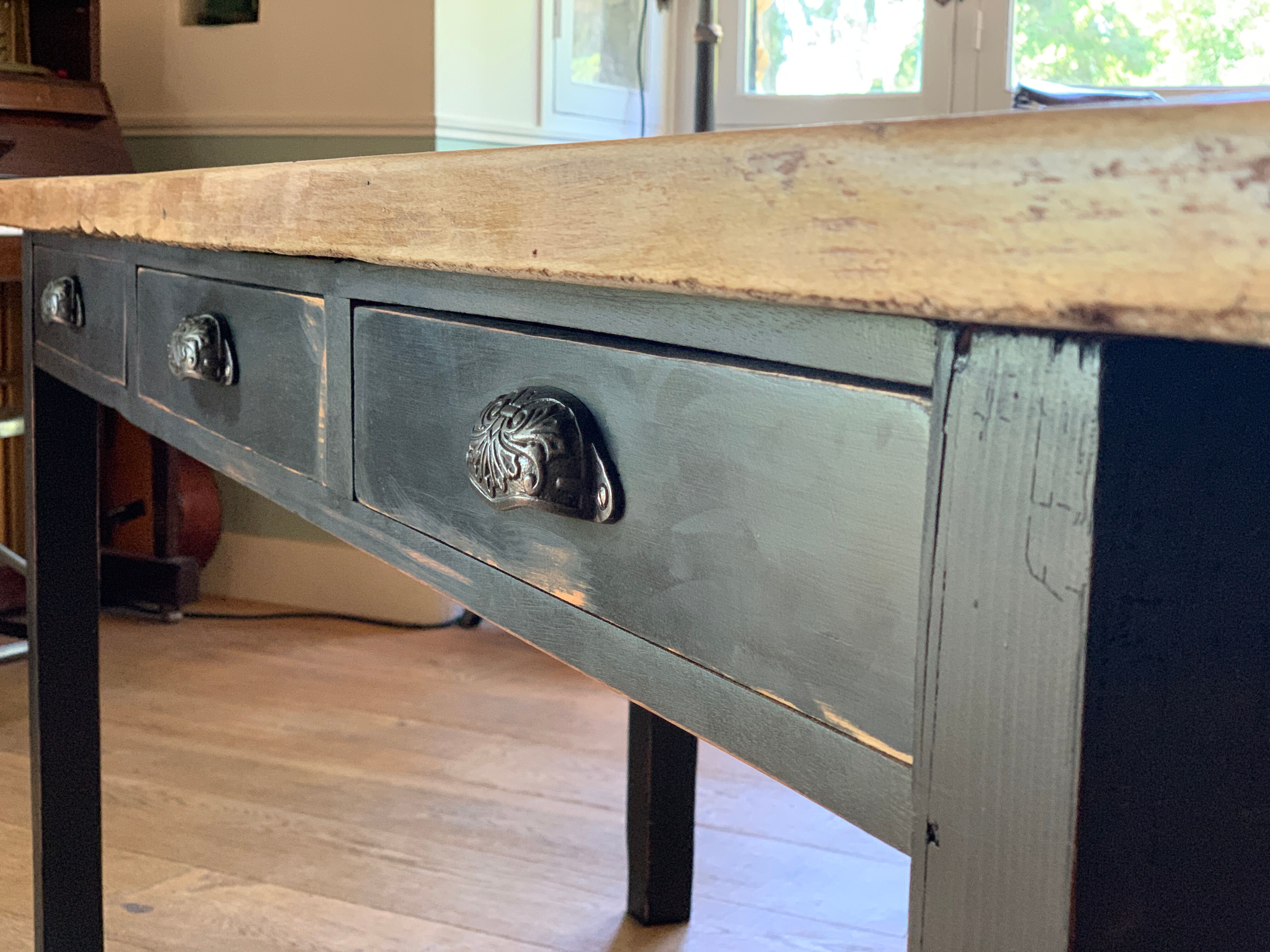 Old farm table with drawers