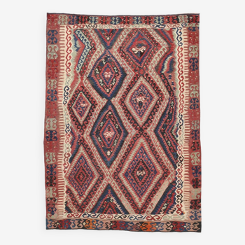 Tapis Kilim fait main rouge et bleu 5x8, 165x231Cm